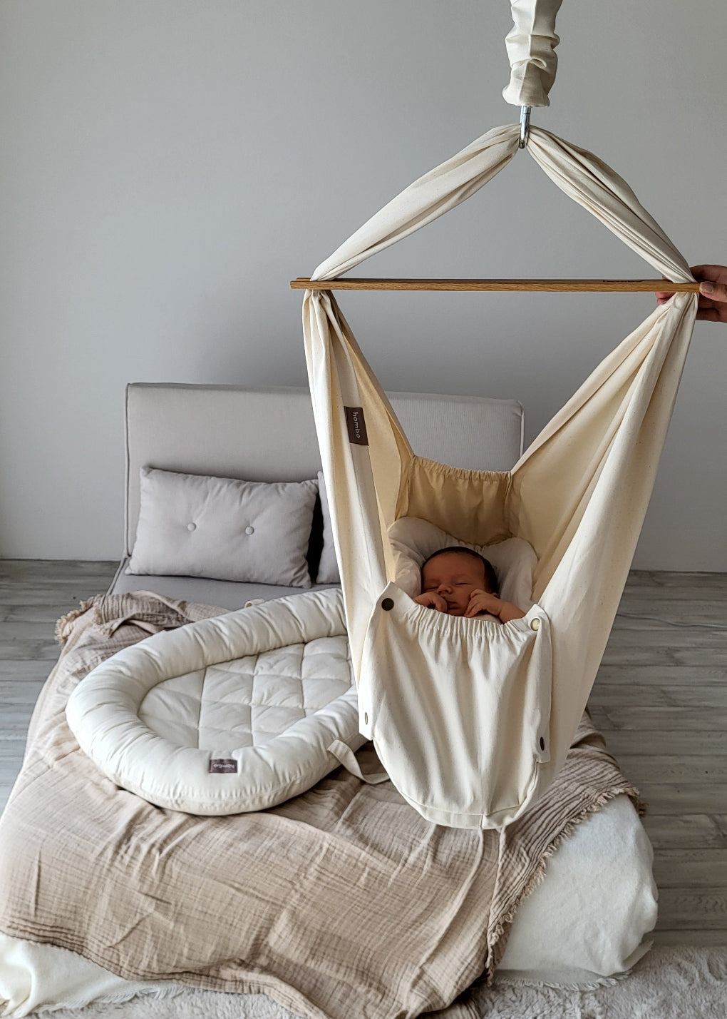 homba® Babyhaken-Hängewiege, Baumwolle, Creme